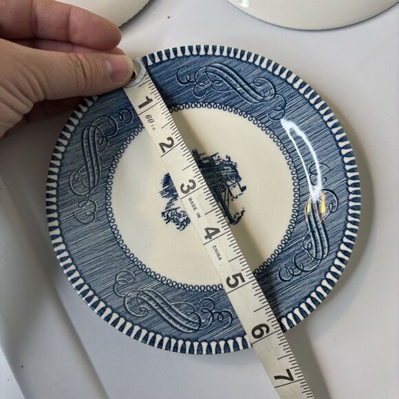 Vintage Currier & Ives Royal China “Steamboat” 6” Saucer Plate Set 3 Blue/White - Picture 6 of 6